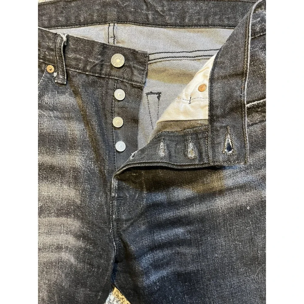 Levi's 501‎ Jeans Mens 32x32 Black Straight Leg Distressed Button Fly Denim